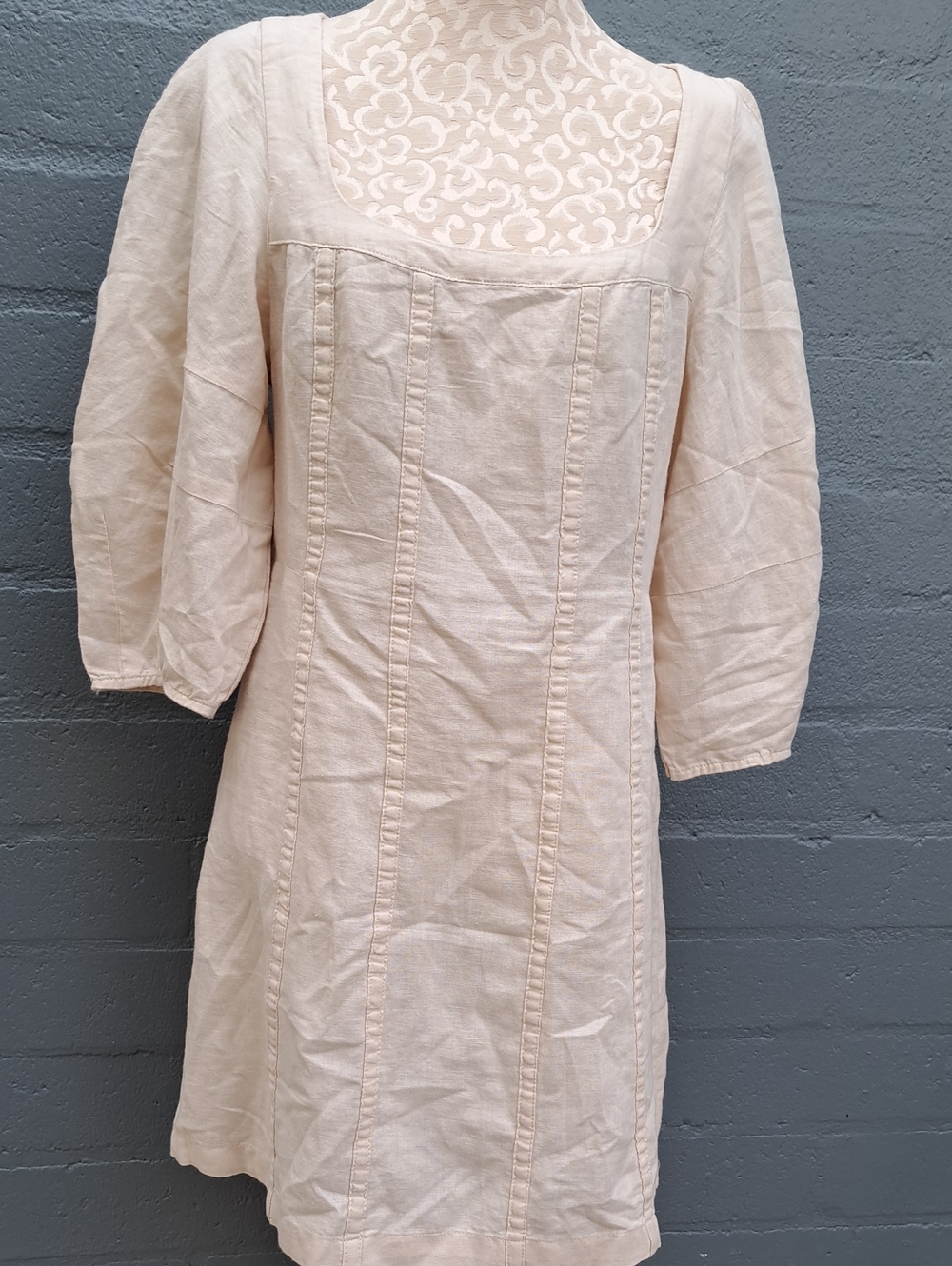 Banana Republic Cream Linen-Blend Dress with Square Neck